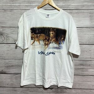 Vintage Animal Print Wold Spirit Wisconsin Dells Delta Tee Shirt XL